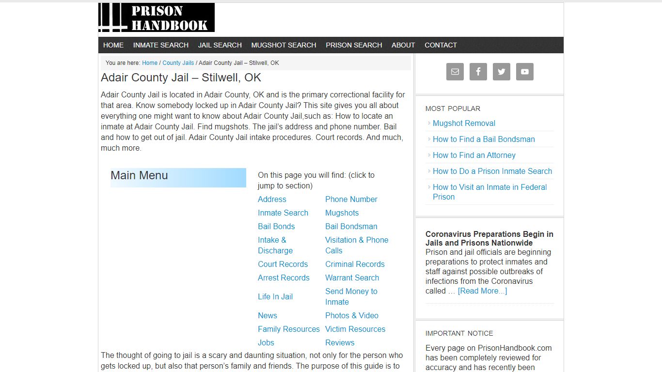 Adair County Jail – Stilwell, OK - Prison Handbook